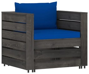 Set mobilier gradina cu perne, 7 piese, gri, lemn tratat albastru si gri, 7