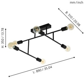 Eglo 98034 - Lustră aplicată BELSIANA 6xE27/40W/230V negru