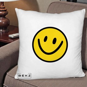 Perna Decorativa Smiley Face Galben Clasic, 40x40 cm, Alb Pufos, Husa Detasabila, Perna Inclusa, BEKZ®