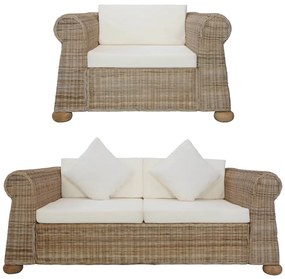 vidaXL Set de canapele cu perne, 2 piese, ratan natural