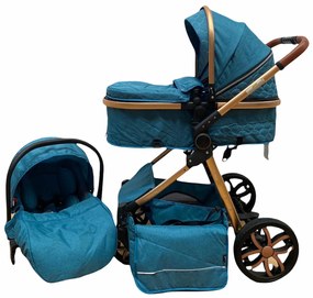 Carucior 3 in 1 transformabil in mod sport cu landou si geanta, 0-36 luni, Turcoaz - CPC-12-turcoaz