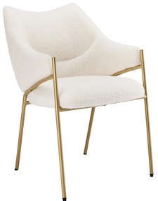 Scaun de prânz cu brațe, țesătură Sherpa, pernă de șezut groasă, spătar ergonomic, 52.5×48×83.7 cm, Bej