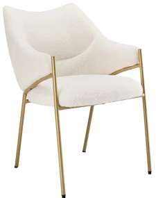 Scaun de prânz cu brațe, țesătură Sherpa, pernă de șezut groasă, spătar ergonomic, 52.5×48×83.7 cm, Bej