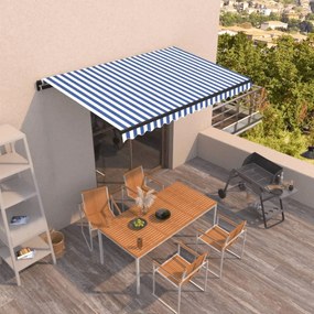 vidaXL Copertină retractabilă manual, albastru și alb, 450x350 cm