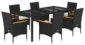 3278649 vidaXL Set mobilier de grădină cu perne 7 piese negru poliratan&sticlă