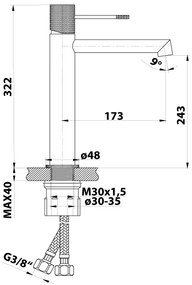 Sapho - Baterie pentru lavoar SOLARIS, 32 cm, negru mat