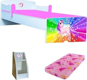 Pat copii Unicorn cu saltea si etajera cadou