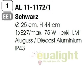 Stalp exterior stil clasic IP43 H44cm Reika negru AL 11-1172/1 schwarz OR