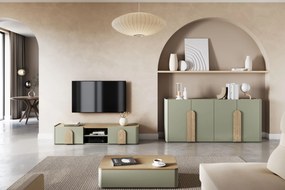 Comodă TV Amilio 170 cm cu sertar - eucalipt / stejar baltic dune / mânere stejar natural