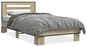 846085 vidaXL Cadru de pat, stejar sonoma, 90x190 cm, lemn prelucrat și metal