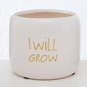 SUPORT GHIVECI, H 12 CM, CERAMICA, ALB/AURIU