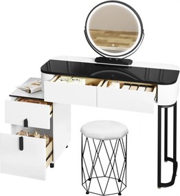 SEA469 - Set Masa toaleta 100 cm cosmetica machiaj, oglinda cu LED, masuta vanity, cu sau fara taburet - Alb - Negru