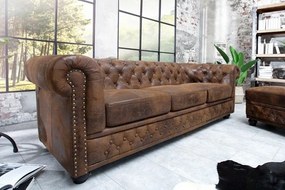 Canapea clasica stil englezesc Chesterfield 3 locuri maro antic