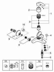 Baterie cada - dus Grohe Eurosmart New crom lucios