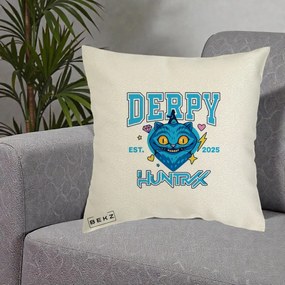Perna Personalizata K-pop HUNTRX Derpy Pisica Albastra, 40x40 cm, Ecru, Husa Detasabila, Perna Inclusa, BEKZ®