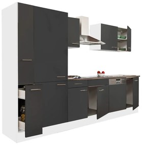 Mobilă de bucătărie Yorki 310, corp alb, față antracit satinat, cu dulap cu raft