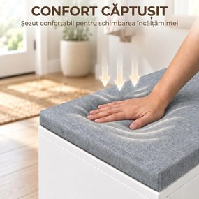 HOMCOM Bancă pentru pantofi cu pernă tapițată, 80x35,5x52,5 cm, alb | Aosom Romania