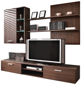 Set mobila living, wenge, 200 cm lungime, cu lumini led, rafturi, Bortis Impex