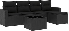 vidaXL Set mobilier de grădină cu perne, 6 piese, negru, poliratan