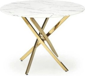 Masa bucatarie dimensiuni mici RAYMOND 2, alb/auriu, sticla/otel, 100x