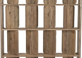 Etajeră înaltă din lemn de tec reciclat cu 5 rafturi design asimetric, „Nomad”