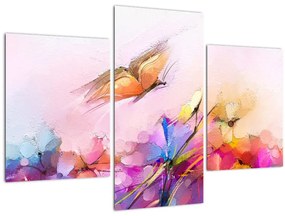 Tablou - Fluture asupra florilor, abstracție (90x60 cm)