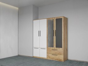 Set mobila dormitor 4 piese Alb/Stejar Levi C08