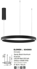 Lustra LED design circular cu iluminat sus si jos ELOWEN negru, diametru 60cm