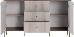 Comodă cu sertare Vesper 160 cm pe picioare - cașmir / nuc / picioare aurii