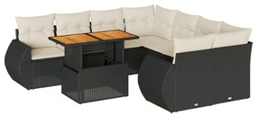 3327241 vidaXL Set mobilier de grădină cu perne, 9 piese, negru, poliratan