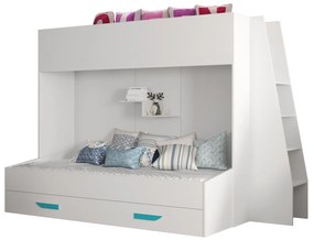 Pat pentru copii combinat 90 cm Puro 17 (alb mat + alb lucios + mânere Turcoaz). 1087117