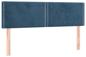 Pat box spring cu saltea, albastru inchis, 140x200 cm, catifea Albastru inchis, 140 x 200 cm, Culoare unica si cuie de tapiterie