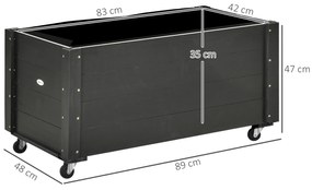 Outsunny Jardinieră de Grădină din Lemn de Brad cu Roti și Orificiu de Drenaj, Captuseală din Material Netesut, 89x48x47 cm | Aosom Romania