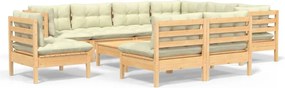 vidaXL Set mobilier grădină cu perne crem, 10 piese, lemn masiv de pin