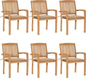 vidaXL Scaune grădină stivuibile cu perne, 6 buc, lemn masiv tec