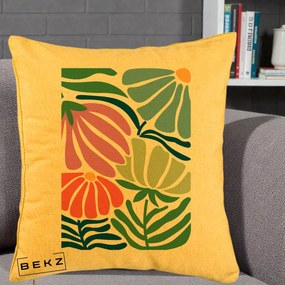 Perna Decorativa Flori Grafice Multicolore Modern, 40x40 cm, Galben, Husa Detasabila, Perna Inclusa, BEKZ®