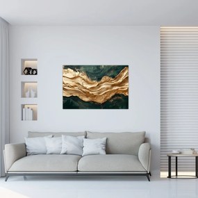 Tablou - Abstracție verde cu auriu II. (90x60 cm)