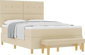 vidaXL Pat cu arcuri cu saltea cu headboard Crem 140 x 190 cm țesătură