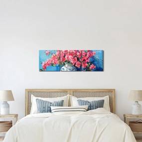 Tablou - Vază cu flori roz (cu ceas) (90x30 cm)