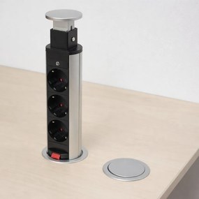Priză încorporabilă în blat Lift Box Design Light, 3 prize Schuko, aluminiu, D:71 mm Plastic, D:71 mm; H:285 mm
