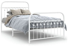 376662 vidaXL Cadru de pat metalic cu tăblie de cap/picioare, alb, 100x200 cm