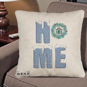 Perna Decorativa HOME Iarna cu Coroana, 40x40 cm, Bej Canapea, Husa Detasabila, Perna Inclusa, BEKZ®