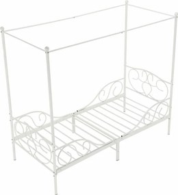 Pat metalic cu baldachin,  alb, 90x200, ADELISA