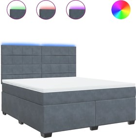 vidaXL Pat box spring cu saltea, gri închis, 180x200 cm, catifea