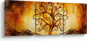 Tablou natural abstract cu copac (cu ceas) (90x30 cm)