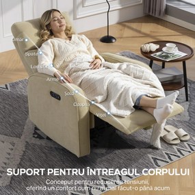 HOMCOM Fotoliu Relax Electric Reclinabil 135° cu Suport pentru Picioare, Tetieră Reglabilă, Șezut Spațios, Fotoliu Tapițat, Motoare Duble, Porturi USB și USB-C, Catifea Bej, Living | Aosom Romania