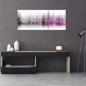 Tablou - Panorama orașului, roz-gri (120x50 cm)