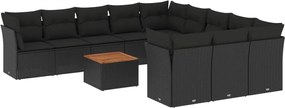 vidaXL Set canapele de grădină, 12 piese, cu perne, negru, poliratan