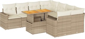 vidaXL Set canapele de grădină, 9 piese, cu perne, bej, poliratan