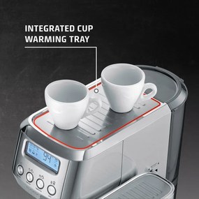 Espressor manual Caso Gourmet Latte, 1350 W, 20 bari, 1,3 l, ULKA, 6 programe, Cafea macinata si paduri ESE, Portafiltru, Spumare lapte cu rezervor incorporat, Otel inoxidabil